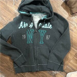 Aeropostale Dark Gray Hoodie with Teal Accents